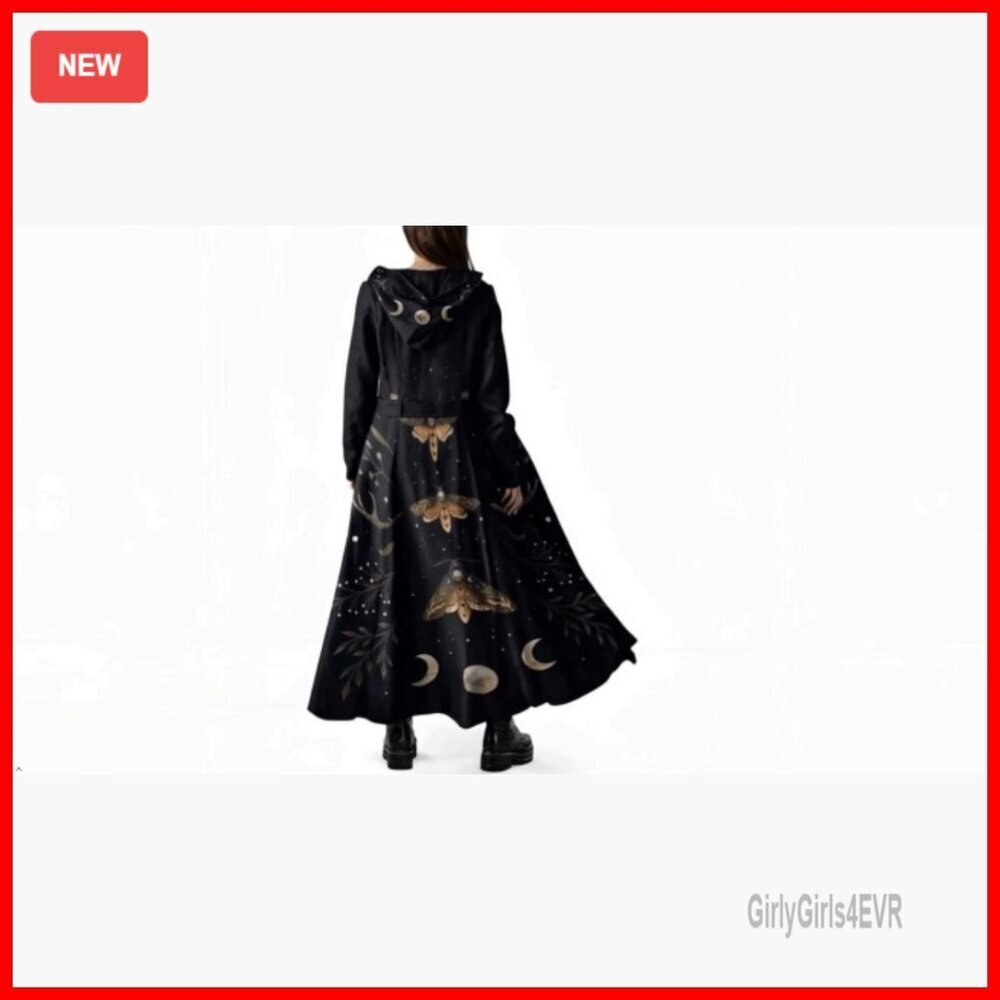 Long Fleece Trench Coat with Hood Belted Peacoat Winter Gothic Style - Picture 7 of 7